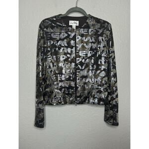 Joseph Ribkoff Jacket Top Zip Up Brown Silver Metallic Long Sleeve Size 10